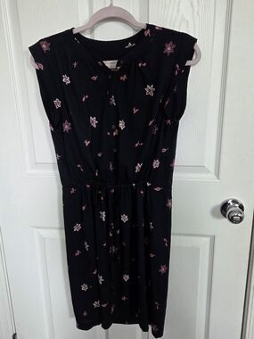 LOFT Navy Blue Dress with Pink Floral Accents